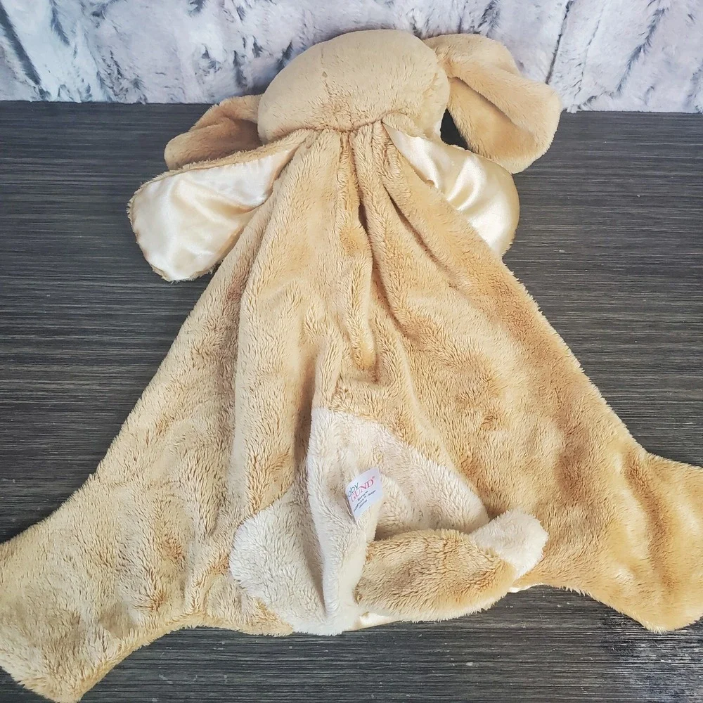 Gund SPUNKY‎ Huggabuddy Lovey Beige Satin Baby Silky Blanket Puppy Dog Plush